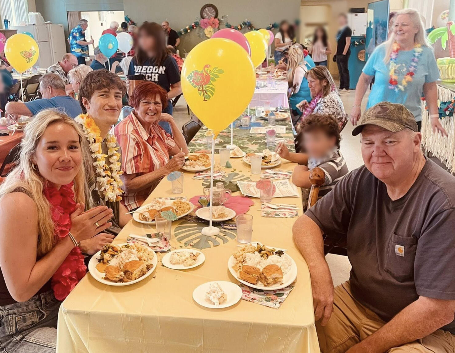 A banner reading Milton-Freewater Senior Center Tropical Bash; Saturday, April 26, 2025; 3:30 P.M. to 6:30 P.M.